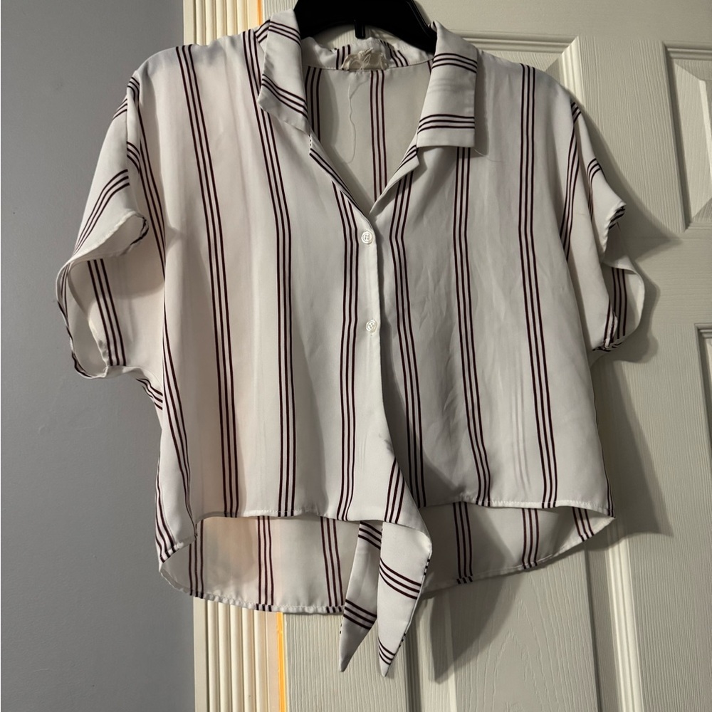 Striped White and Maroon Women's Top